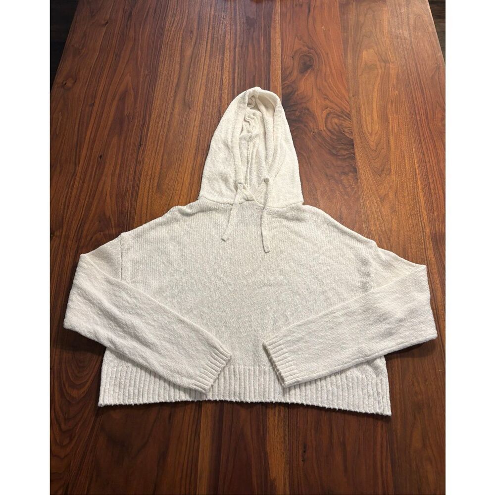 Stitches+Stripes Women’s Off-White Knit Long Sleeve Crop Pullover Hoodie Small